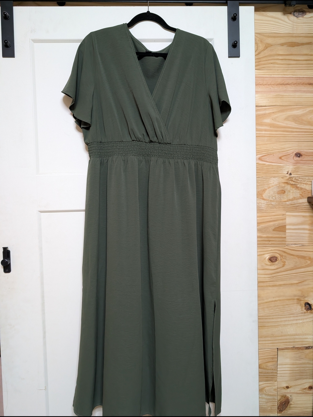 SHEIN Olive Green V-Neck Smocked Waist Midi Dress Worn Once